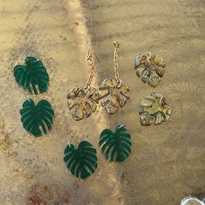 Monstera Tropical Leaf Green Pendants for necklaces or earrings (4 sets/8 piece